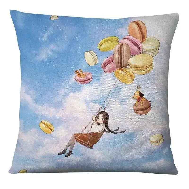 Japanese Style Cartoon Painting Pillowcase Little Girl Sky Print Pillowcase Bedroom Home Decoration Sofa Cushion Cover