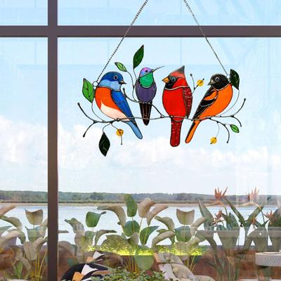 Suncatcher Window Hangings Multicolor Birds On a Wire Birds Stained Window Hangings Birds Pendant