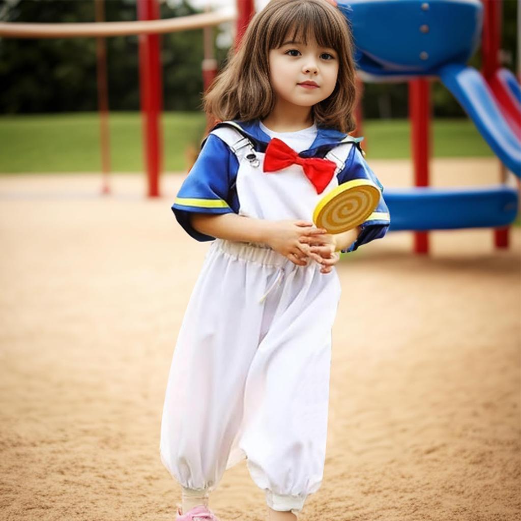 Angenster Halloween Donald Duck Costume for Kids, Sailor Uniform, Navy Style, 5-Piece Set (Jacket, Suspenders, Bowknot, Hair Accessories, and Socks)