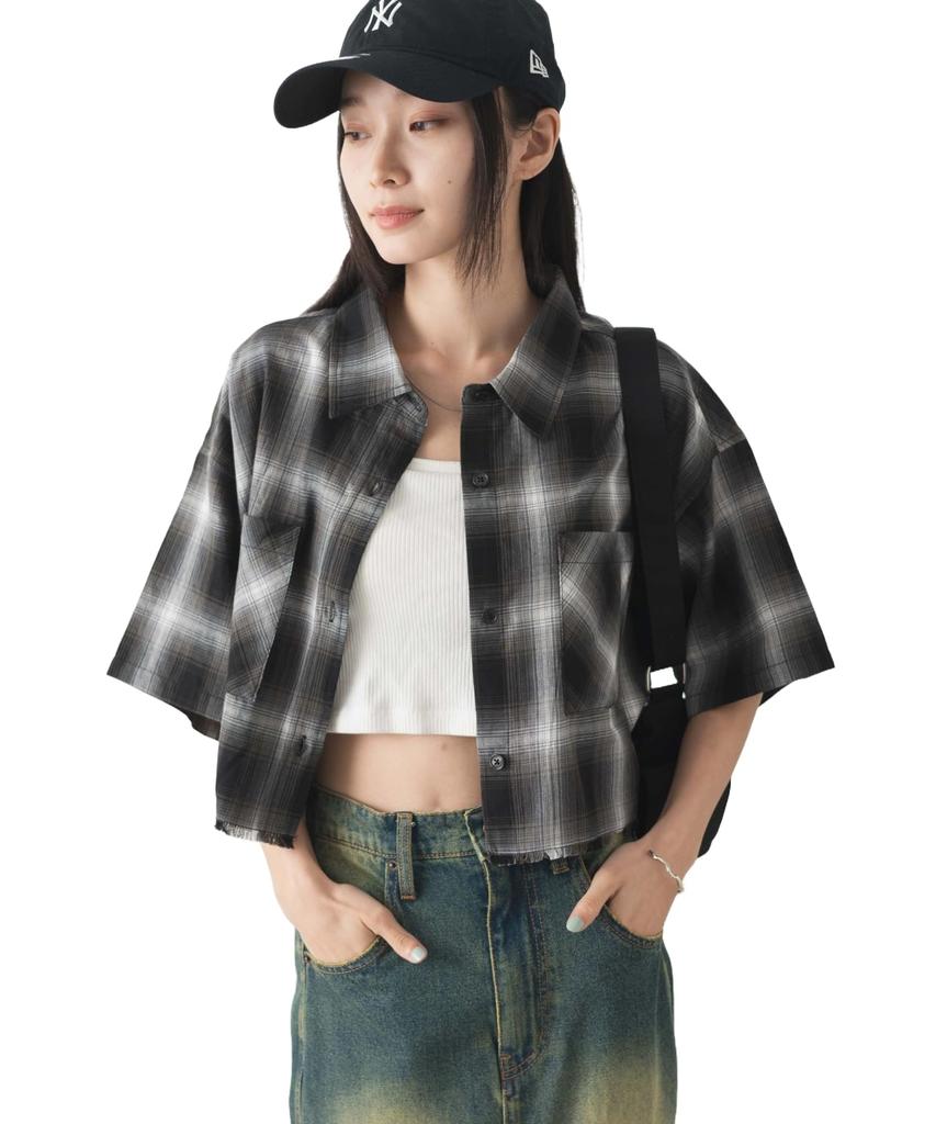 Ombre Check Short Short Sleeve Check Short Summer Short Black Check 1 [WEGO] Shirt, Shirt, Length, Clothing, Tops, Clothes, Check, Shirt, Street,