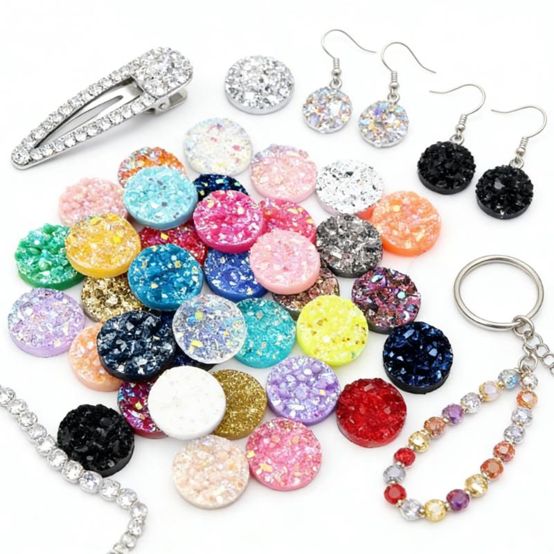 50pcs Per Pack of Natural Stone Patterned Resin Rhinestones, 10mm Flat Bottom Resin Gems, Round Resin Gems for Crafts