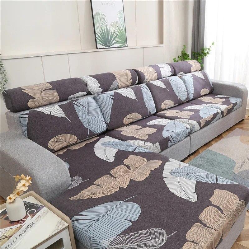 Stretch-bedruckter Stretch-Sofa-Sitzkissenbezug, Rückenlehnenbezug, Schutz für Couch, Sofabezug, L-Form, Chaselong-Schonbezüge