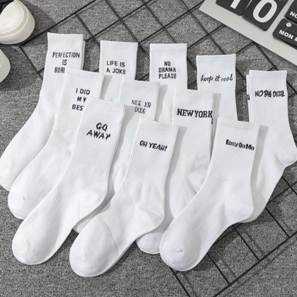 New Women Letter Jacquard Series White Cotton Socks Street Sports Hip Hop Fashion Men Unisex Crew College Style Socks
