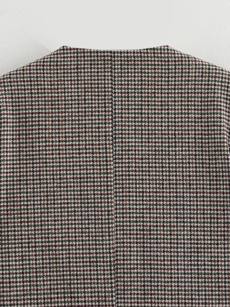 Spring 2025 European & American Women's Fashion Suit: Blazer & Houndstooth Pleated Skirt Set
