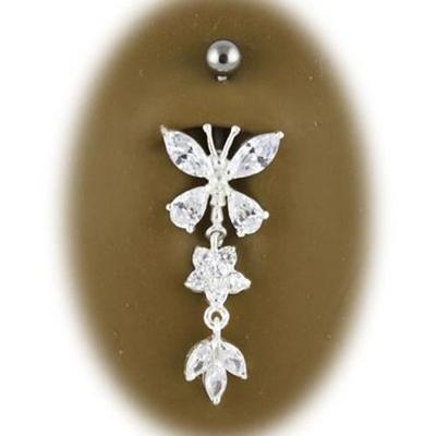 925 Sterling Silver Steel Ball Butterfly Belly Button Piercing Jewelry - White