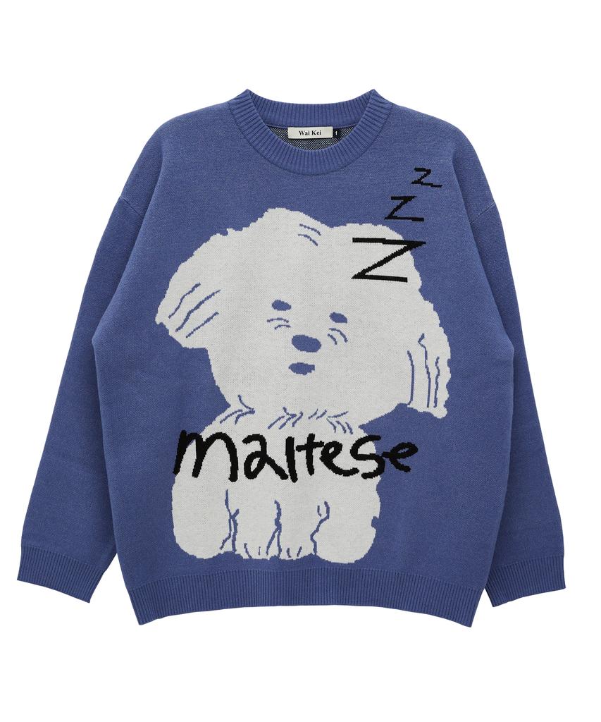 WAIKEI Sleeping Maltese Graphic Knit Blue