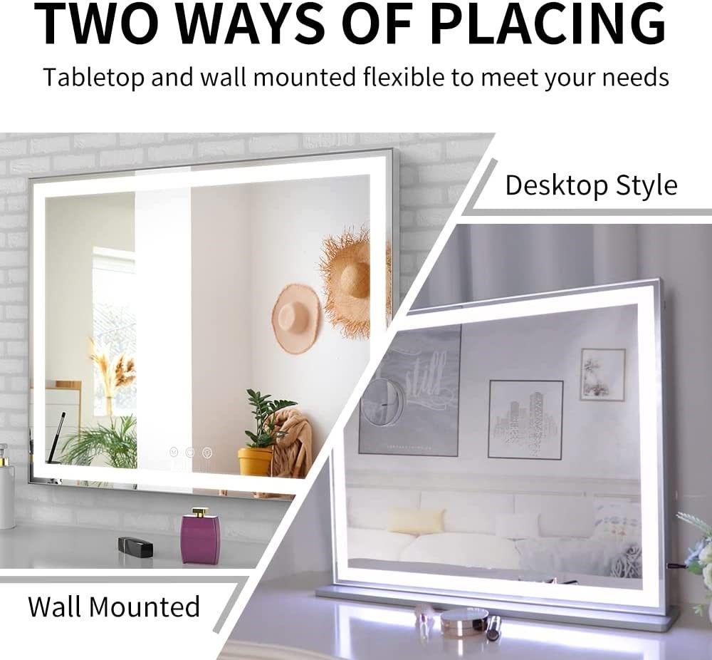 Makeup Mirrors Hollywood Led Makeup Mirror With Smart Touch Control And 3 Colors Dimmable Light (72 X 56 Cm)