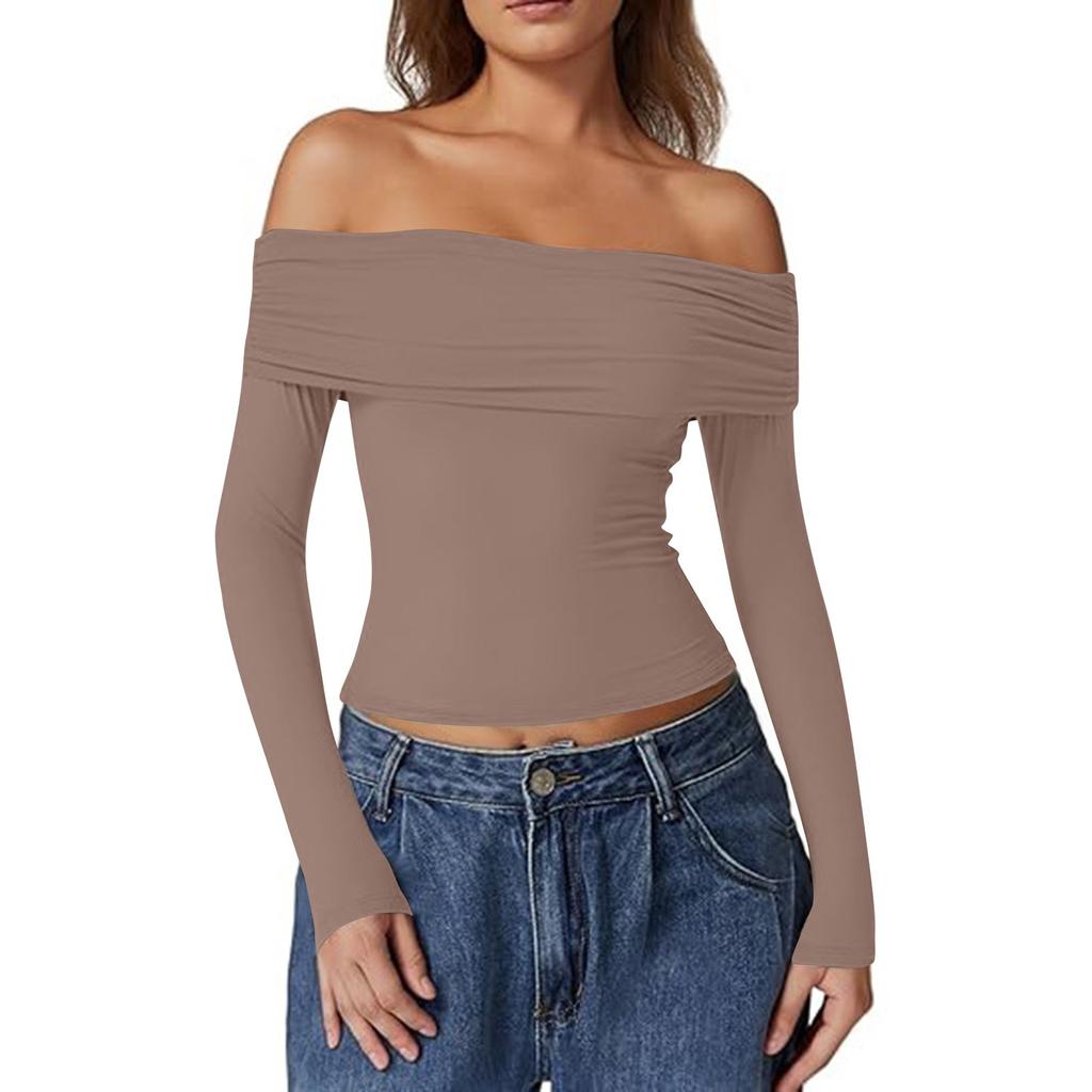 Women's Fashion Sexy One Shoulder Desire Long Sleeve Milk Silk Bottoming Shirt