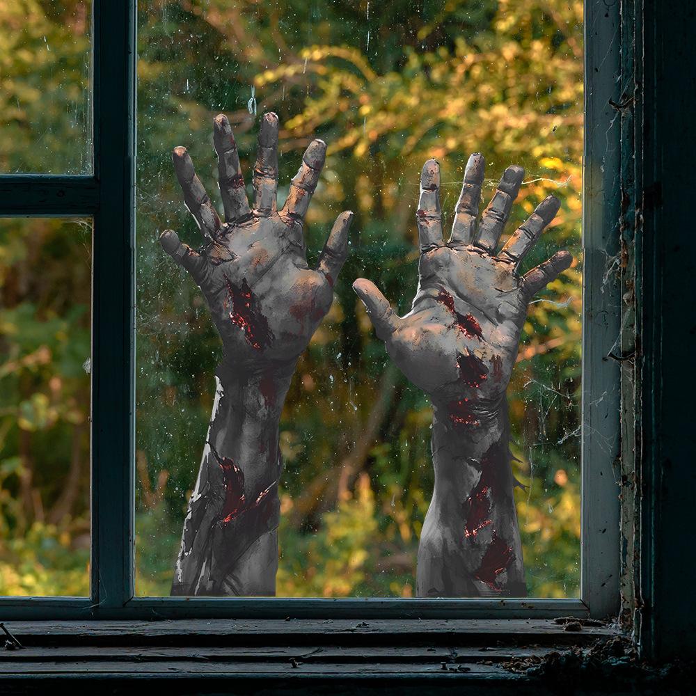 Halloween Horror Zombie Palm Balcony Glass Showcase Home Decoration Static Window Stickers