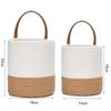 Hanging Cotton Rope Storage Basket Boho Woven Wall Basket with Leather Handle for Plants Towels Toys Rustic Home Decor Organizer