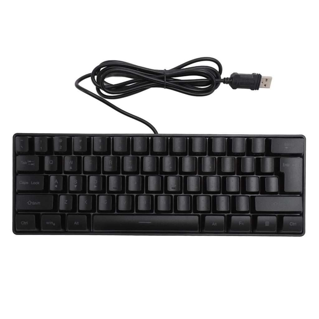 USB Wired Gaming Keyboard 60 Percent RGB Backlight 61 Keys Portable Compact Keyboard for PC Gamer Typist Black