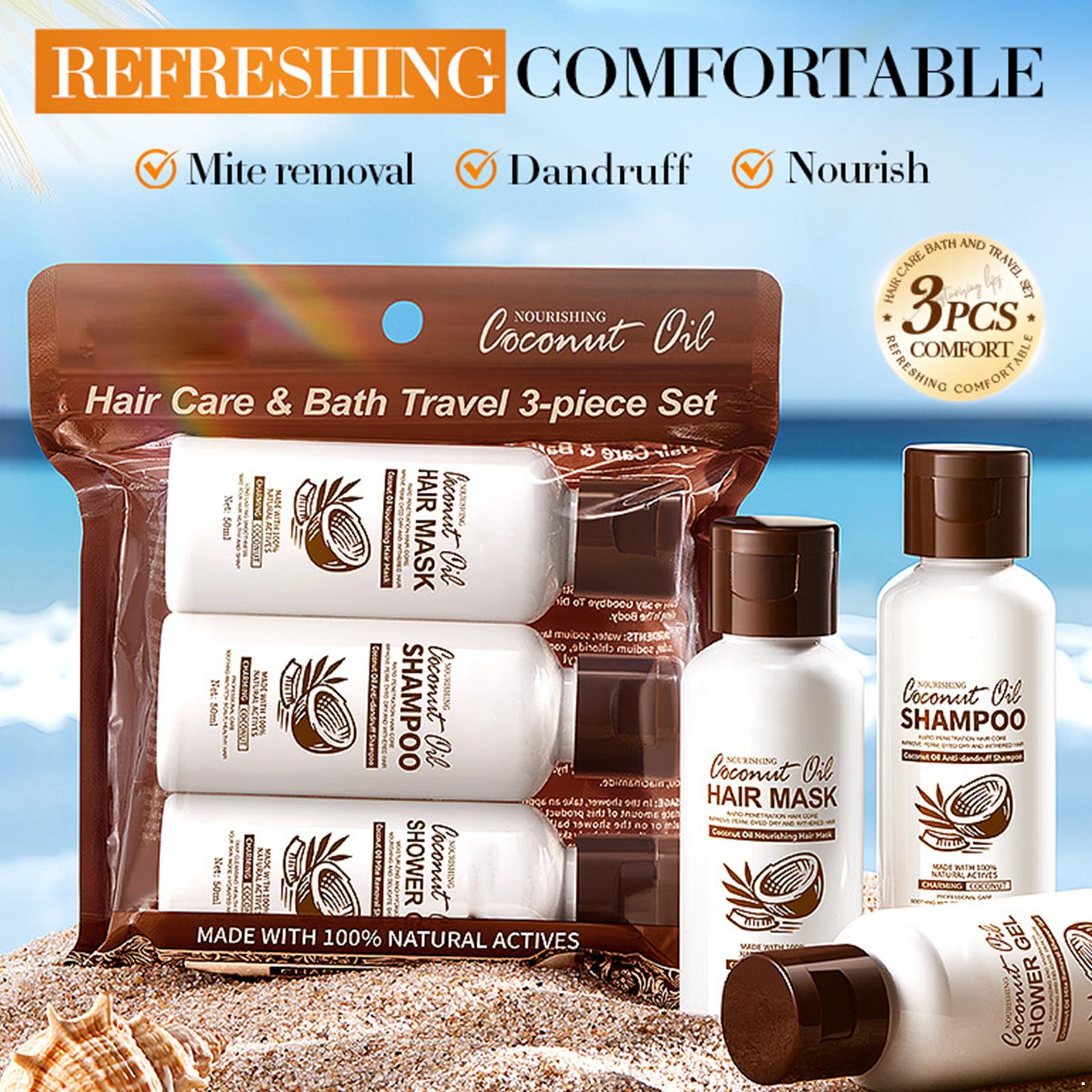 

Набор туалетных принадлежностей дорожного размера с кокосовым шампунем, увлажняющей маской для волос и освежающим гелем для душа для ежедневного ухода за волосами и кожей. Предметы первой необходимости для чистой красоты One Size