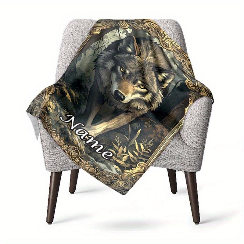 240Gm2 Wolf Customize Your Name Outdoor Blanket Suitable For All Seasons Comfortable And Warm Soft Blanket Suitable For Travel Gifts For Relatives And