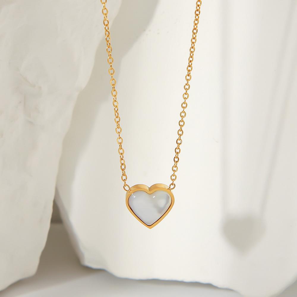 18K Gold Opal Heart Pendant Necklace - Stainless Steel, Light Luxury, Non-Fading, Versatile Women's Jewelry