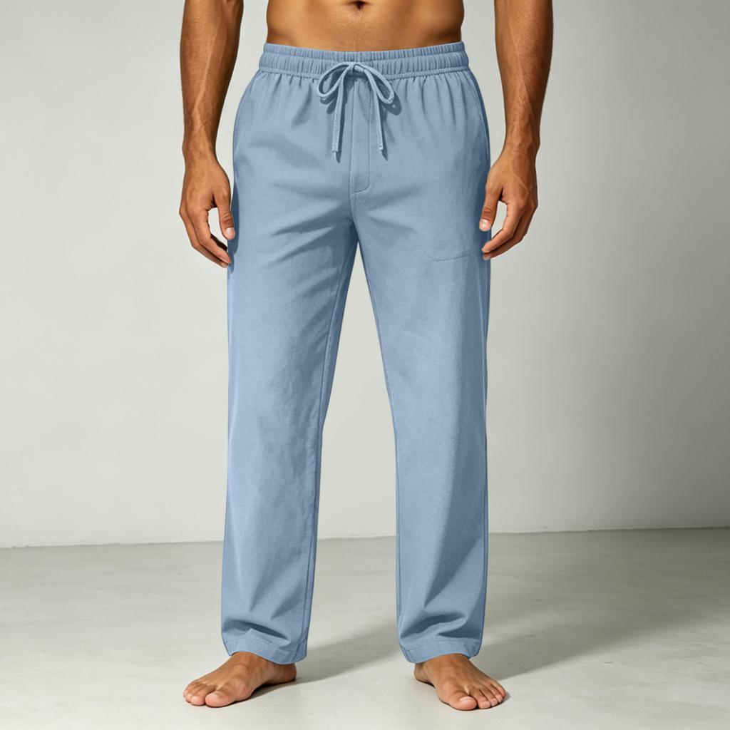 Men's Loose Fit Drawstring Waist Casual Pants Lightweight Breathable Cotton Linen Blend Relaxed Fit Trousers for Everyday Wear