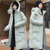 BITCED Winter Detachable Hood Cotton Coat for Women Mid-Length Thickened Cotton Coat Over-the-Knee Length Women's Cotton Jacket Outerwear
