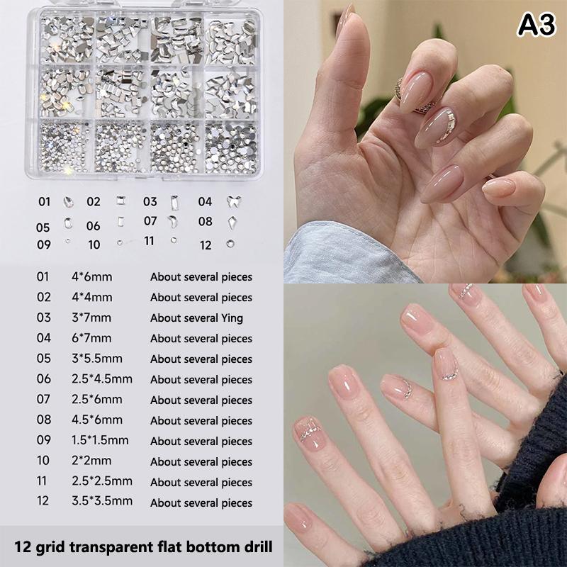 12 Grids 3D Nails Charms Mixed Special-Shaped Diamonds Flat Bottom Diamonds Pearl Sequins Butterfly Diy Manicure Parts