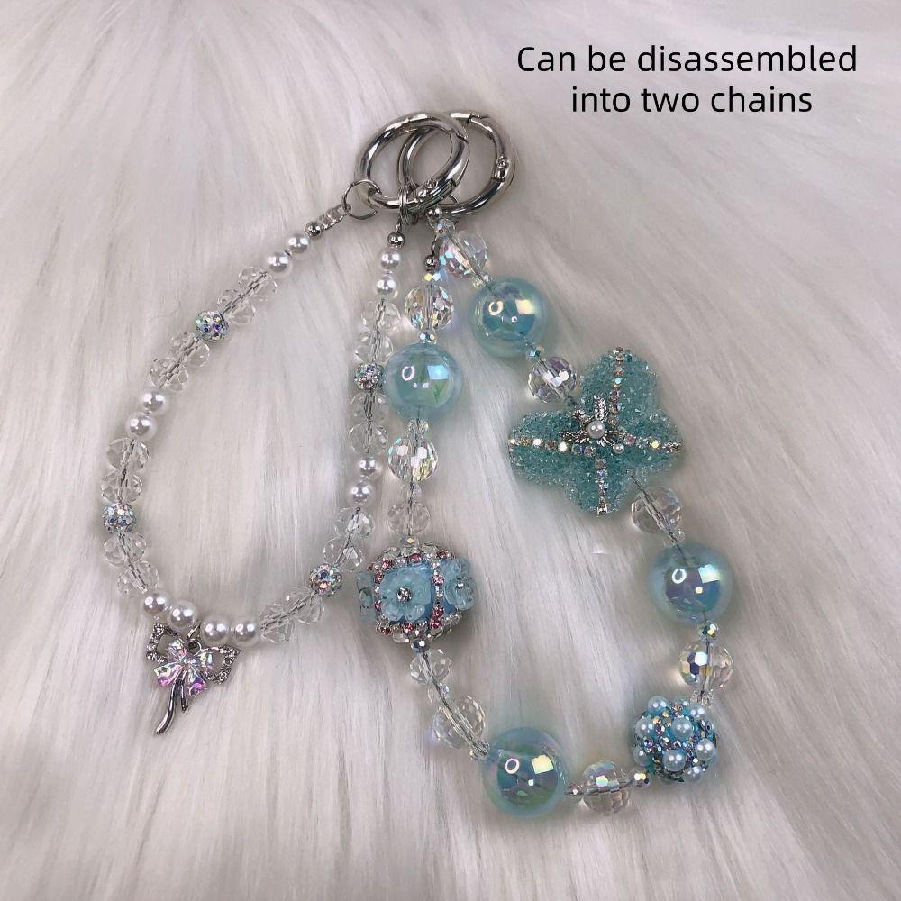 Pearl Rhinestone Phone Chain Granulated Sugar Blingbling Keychain  Backpack Accessory