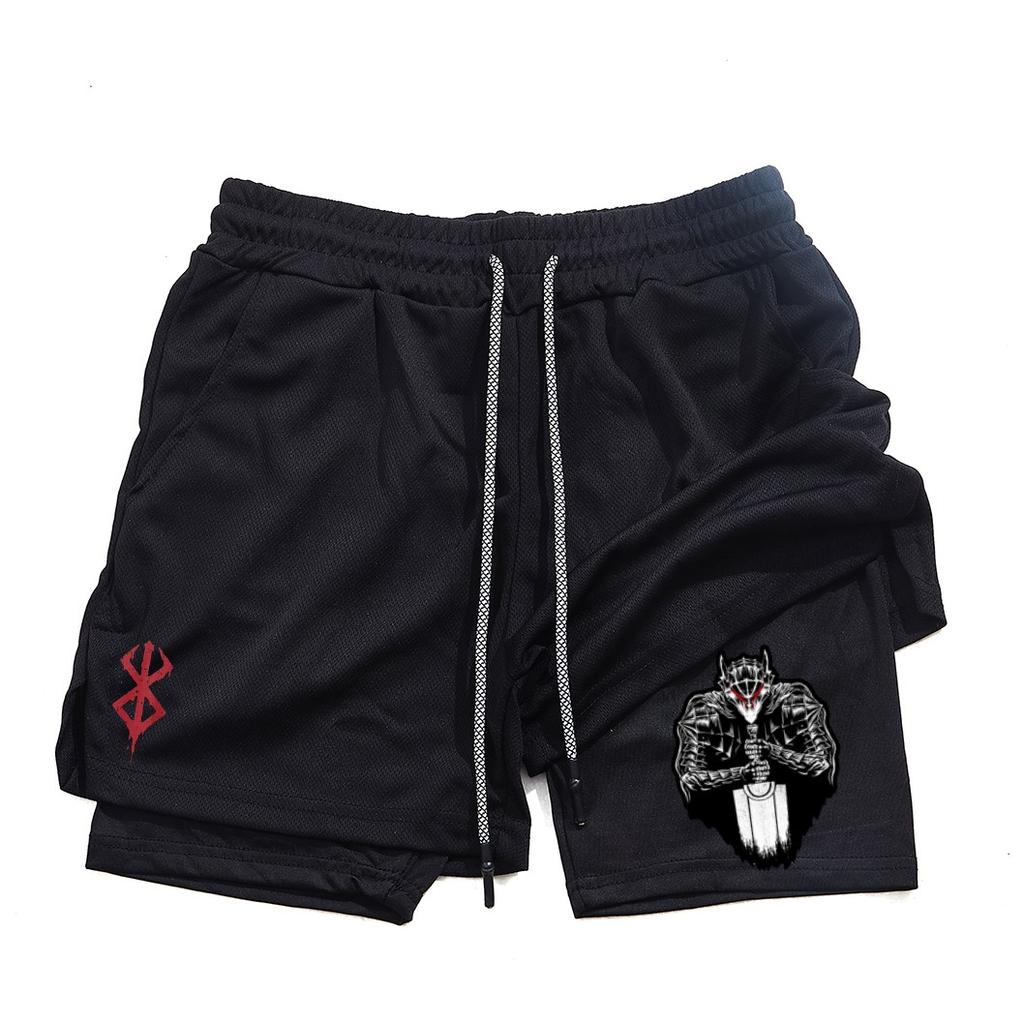 Pantalones cortos de gimnasio para hombre, ropa deportiva 2 en 1 de Anime para correr, trotar, entrenamiento, Yoga, baloncesto