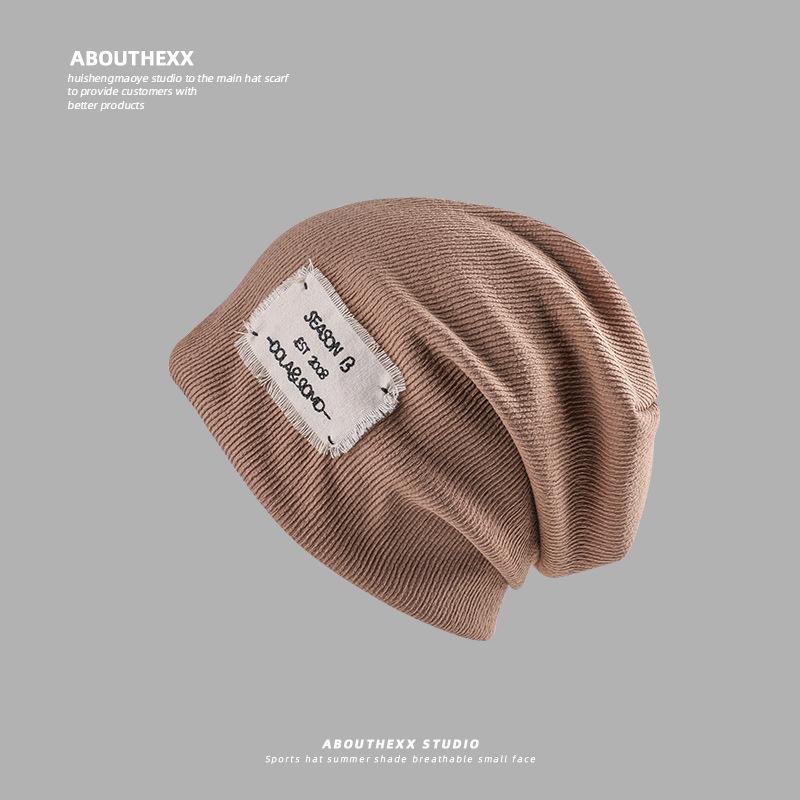 Baotou Hat Men's All Match Woolen Hat Drawstring Design Pile Hat Large Head Circumference Warm Knitted Hat Trendy
