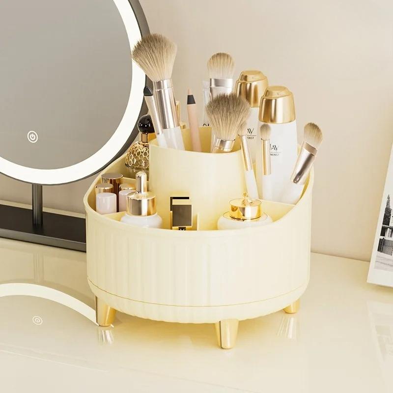 Rotating Makeup Brush Storage Box Compartments Desktop Lipstick Eyeshadow Organizer Modern Minimalist Style Cosmetic Holder