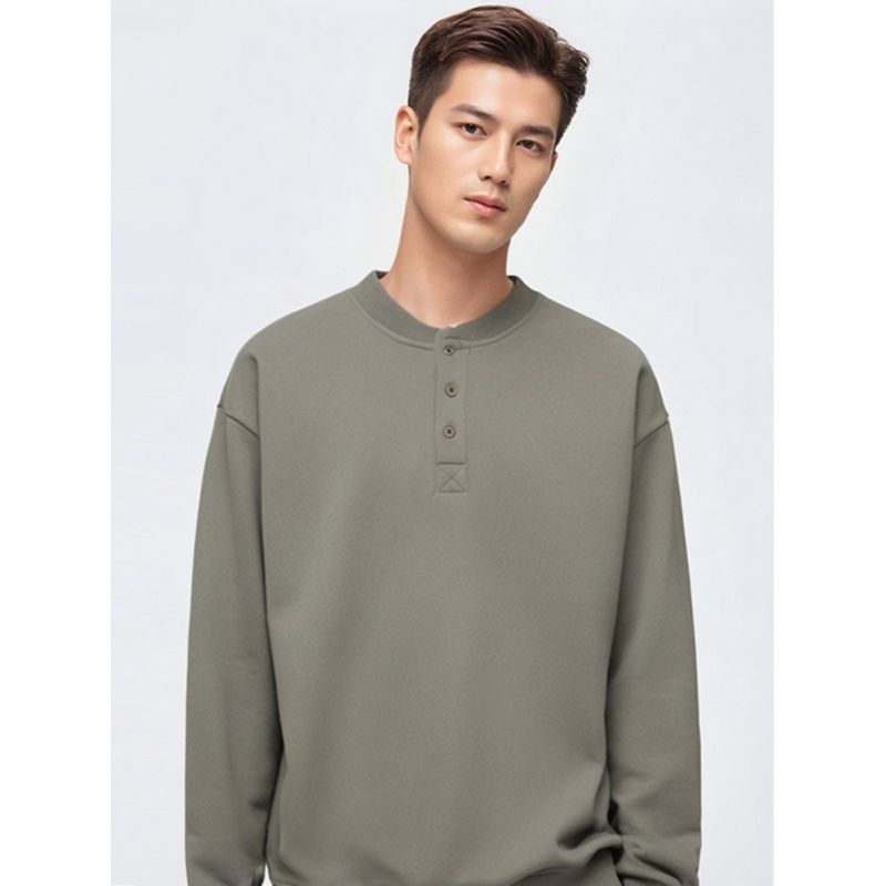 American vintage Tough Guy Henry Collar Hoodie Men's 2024 New Spring and Autumn Long sleeve Foreign Trade Men's Casual Outerwear