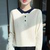 New Spring Autumn New Style Jacquard Knit Undershirt Inner Top Contrast Color Lapel Fashionable Women's Pullover Sweater