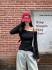 Women's 180g Ribbed Ice Silk Off-the-Shoulder Long Sleeve Top - Autumn Slim Fit, Pure Desire Style