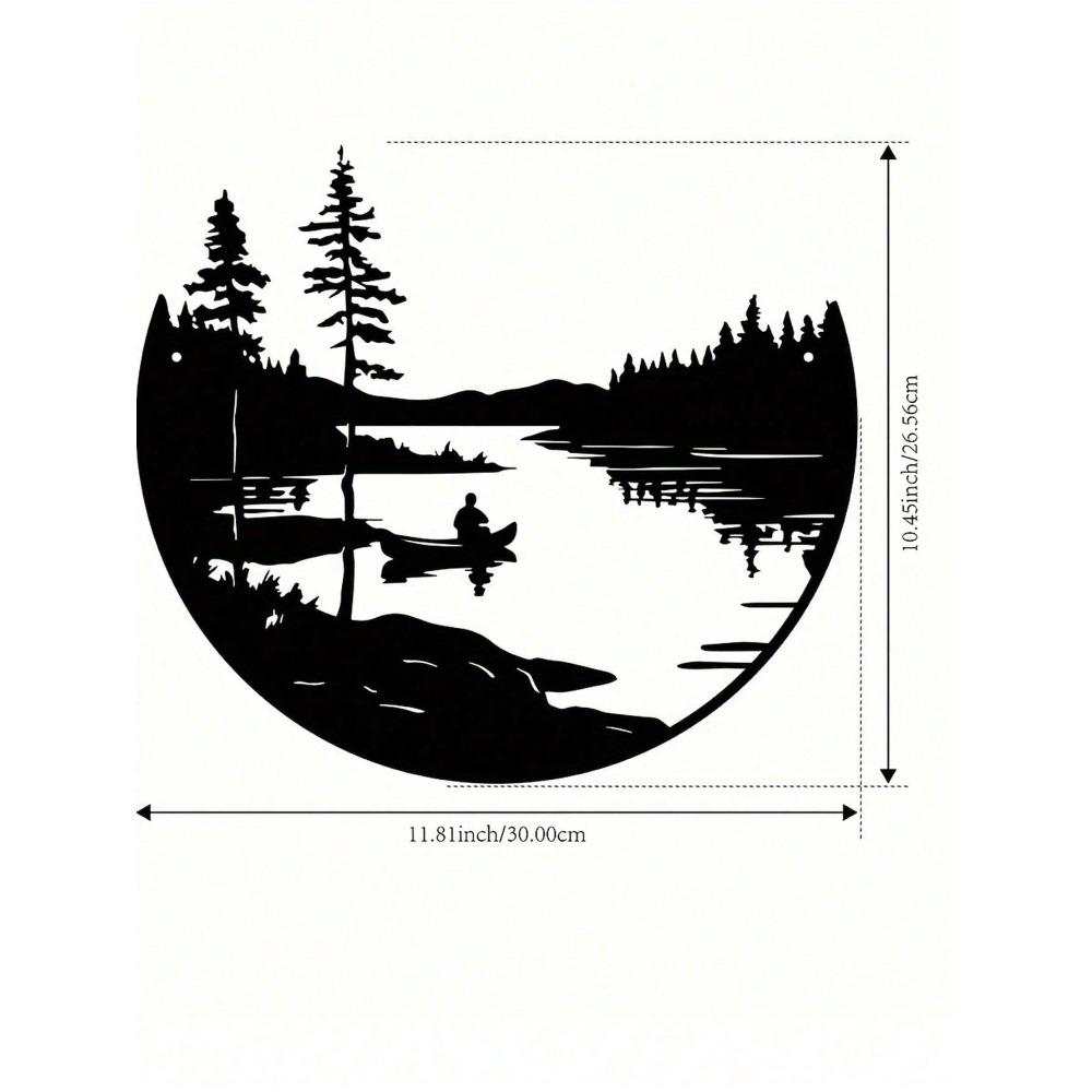 Bohemian Metal Wall Art Landscape Silhouette Round Sculpture Rustic Iron Hanging Decor for Home Garden Living Room Balcony