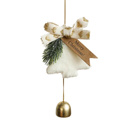 Christmas Wind Chime Ornament Plush Furry Tree Bell Pendant Decorative Doorbell Ornament for Tree Car Home Holiday Decor
