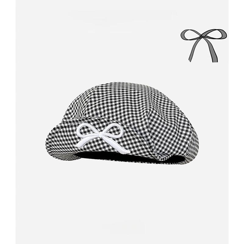 Художественный берет в клетку с бантиком