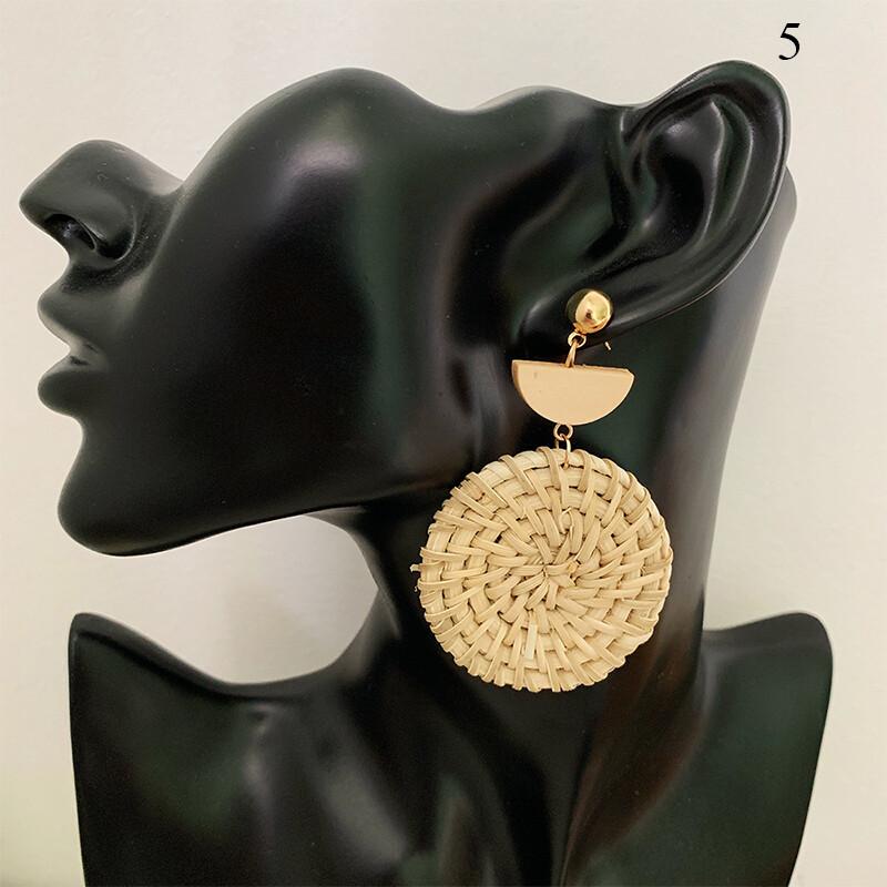 Ear Studs Wood Beaded Drop Dangle Earrings Rattan Earring Retro Ear Hook Jewelry