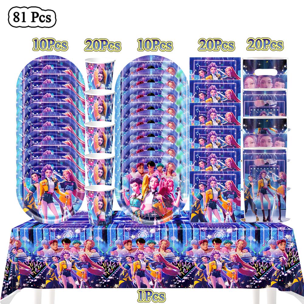 K Pop Łowcy Demonów Dekoracja Urodzinowa Balony Artykuły na Imprezę Jednorazowa Zastawa Stołowa Baner Streamer Artykuły na Baby Shower Prezenty