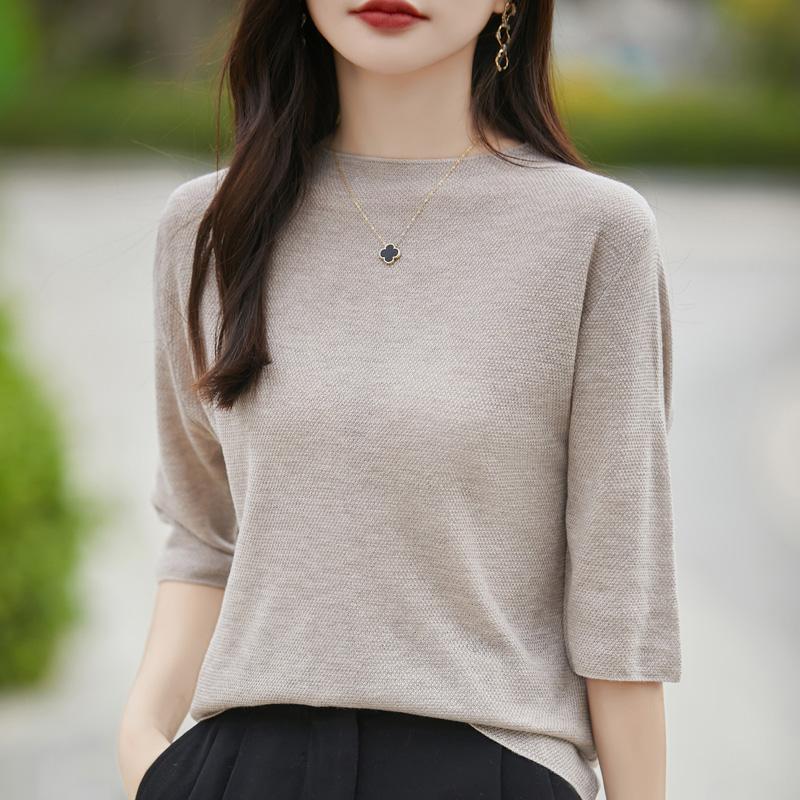 Women's Wool Sweater Qinghe Cashmere 50% Silk 50% Wool Autumn and Winter Wool Pullover Soft and Warm