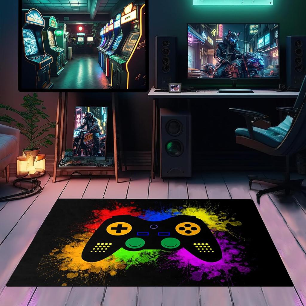 Gaming Rugs for Boys and Teens Bedroom, Non-Slip Gamepad Controller Carpet, Decorative Gamer Rug for Living Room