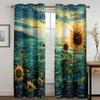 3D Oil Painting Sunflower Ocean Curtains Blue Sky Sunrise Bedroom Living Room Balcony Kitchen Decorative Curtains 2 Panels