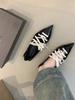 Two-Way Wear Sharp Head Bright Leather Shoelace French Retro Slip-On Small Single Shoes Spring Autumn Season Ladies Casual Shoes