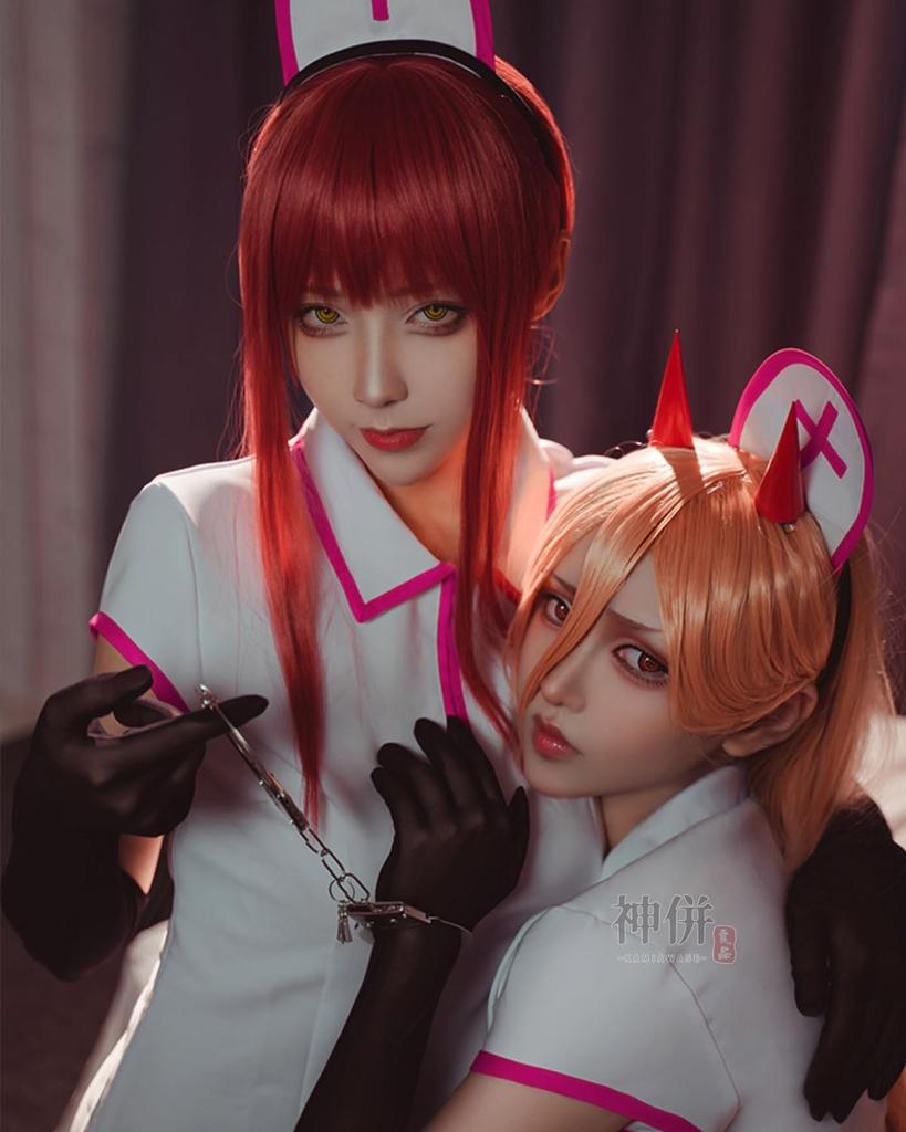 Makima Nurse Uniform Power Cosplay School Cultural Fancy Makima Nurse Nurse Uniform Size [Excellent Quality] Cosplay, (No Wig), Costume, Festival,