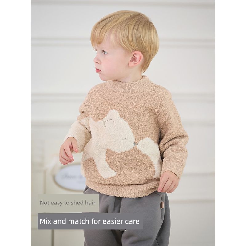 David Bella Girls' Half-Velvet Sweater Boys' Half-Turtleneck Knitwear 2026 Spring New Children's Top