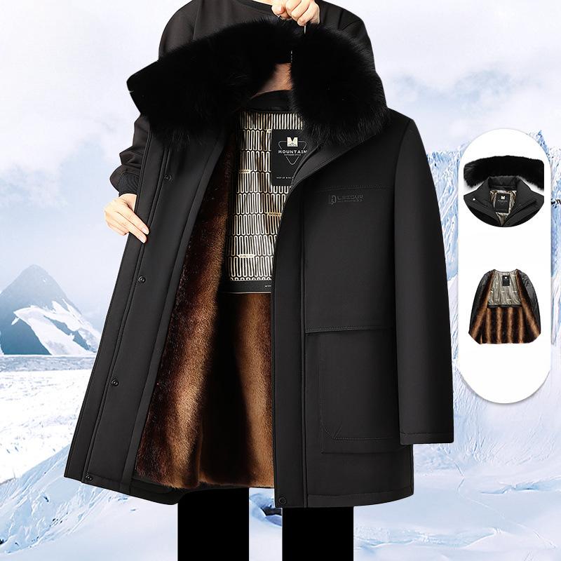 Dad's Cotton-padded Jacket, Middle-aged and Elderly Men's Long Velvet and Thickened Warm Cotton-padded Jacket, Winter Cotton-padded Jacket for Men