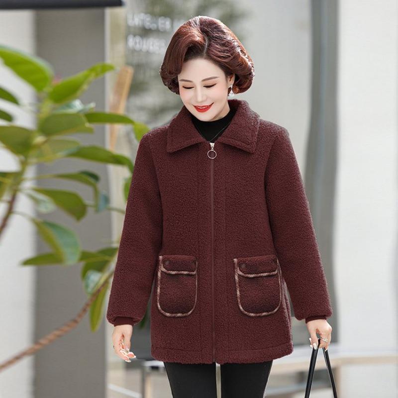 

Winter clothing fleece thickened granular fleece lapel jacket women s clothing loose and versatile lamb fleece cotton-padded clothing 5XL [Recommended 150-80 kg]