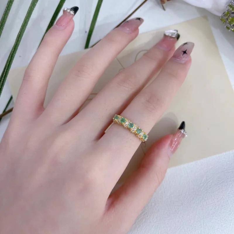 SACE GEMS 925 Sterling Silver 3MM Natual Emerald Rings for Women Engagement Cocktail Party  Jewelry
