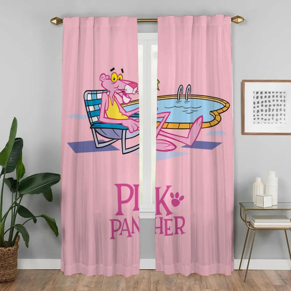 Modern Living Room Curtains Camera Pink Panther Shades Window Curtain Partition Halloween Decoration Home Interior Made Of Polyester Area Decor