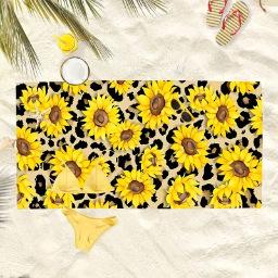 Sunflower & Leopard Print Beach Towel Floral Animal Pattern Quick Dry Towel 50x100cm