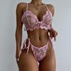 Sexy Women Embroidery Lace Wireless Bra And Thong Lingerie Set Briefs Bandage Bowknot  Underwear S-2XL