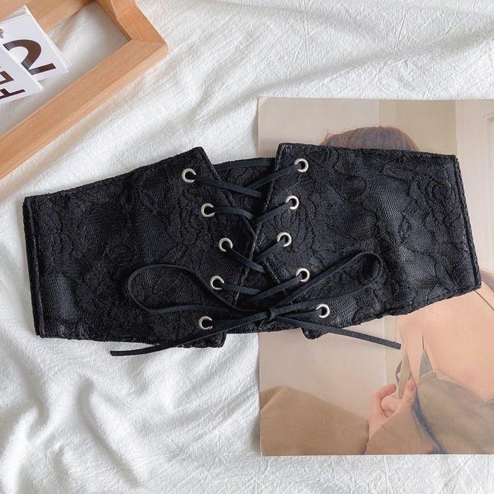 Black Women Waistband PU Leather Waist Belt Luxury Lace Cummerbunds  Daily