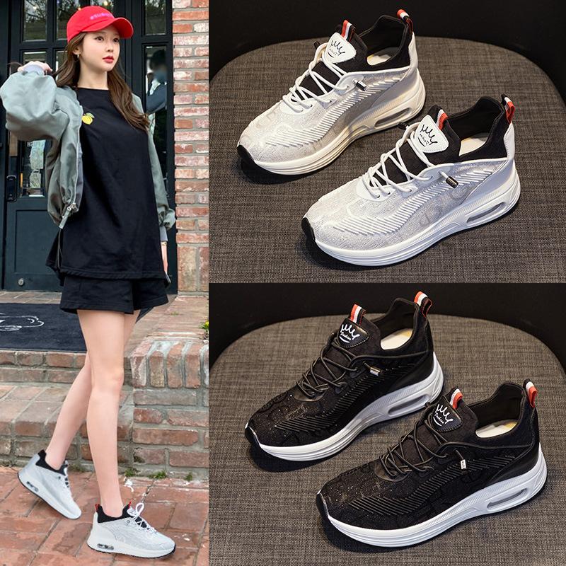 

Кроссовки на воздушной подушке, женские новые осенние универсальные дышащие летающие тканые кроссовки для четырех сезонов, увеличивающая рост стелька, повседневные кроссовки