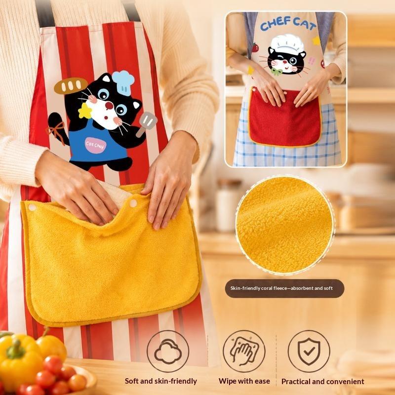 Cute Chef Cat Kitchen Apron Non-Toxic Fabric Adjustable Strap Big Pocket for Parent-Child Cooking Baking