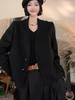 Women's Off-Season Double-Faced V-Neck Wool Coat - Elegant, Loose-Fit, Short Design