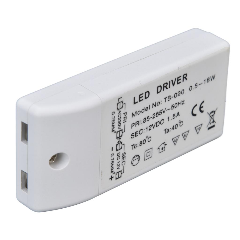 LED Transformer 18W 12VDC 1.5A Constant Current LED Driver for Cabinet Light DIY Lamp AC 85‑265V
